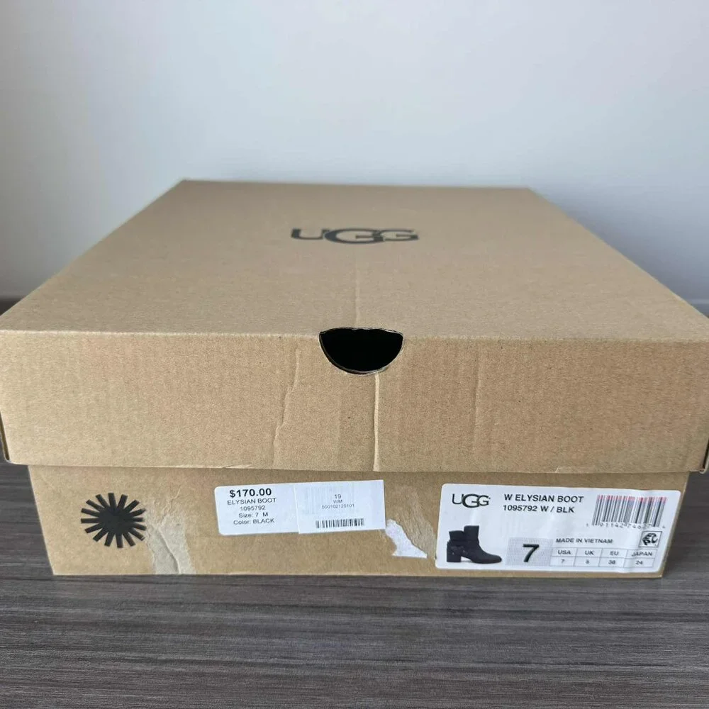 UGG Women's Elysian Zip Up Ankle Boots Bootie $170 in Black 1095792
